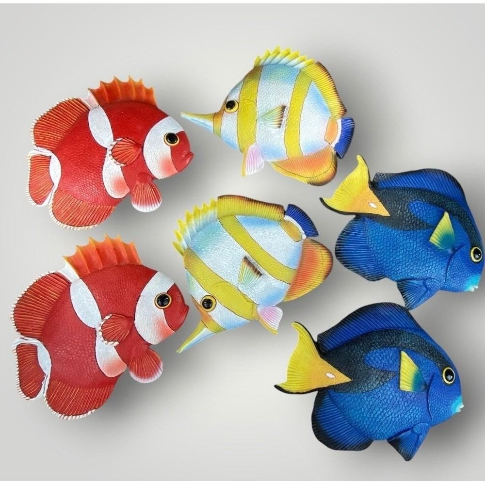 Fish Wall Decor Set of 6 Tropical Coastal Beach‎ Nautical Plaques 2001